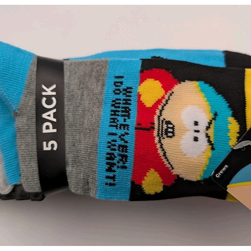 South Park 5 Pair Crew Socks Men's Shoe Size 6.5-12 Sock Size 10-13 Novelty NEW - Picture 2 of 6